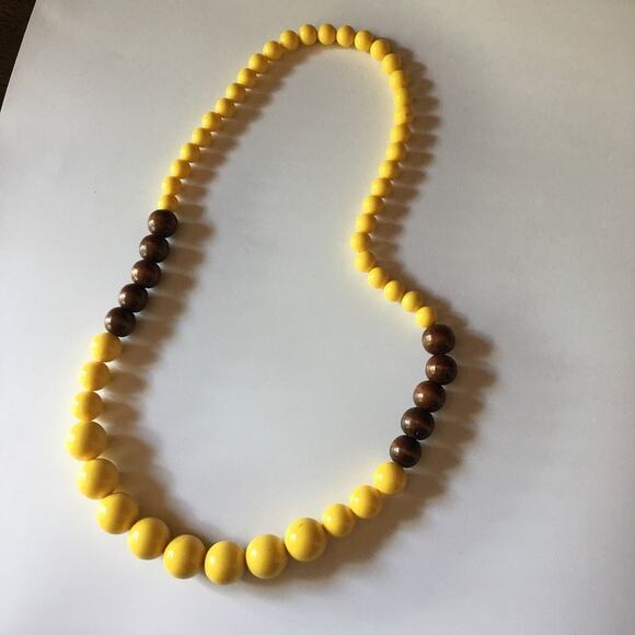 Massive chunky yellow and dark brown beaded necklace, graduated - Picture 5 of 8